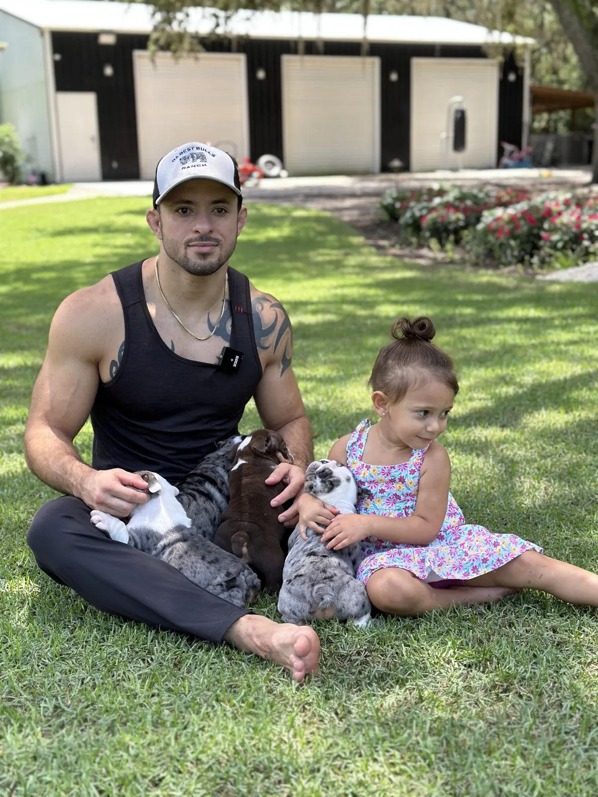 English bulldog puppies with children at DaBestBulls Ranch